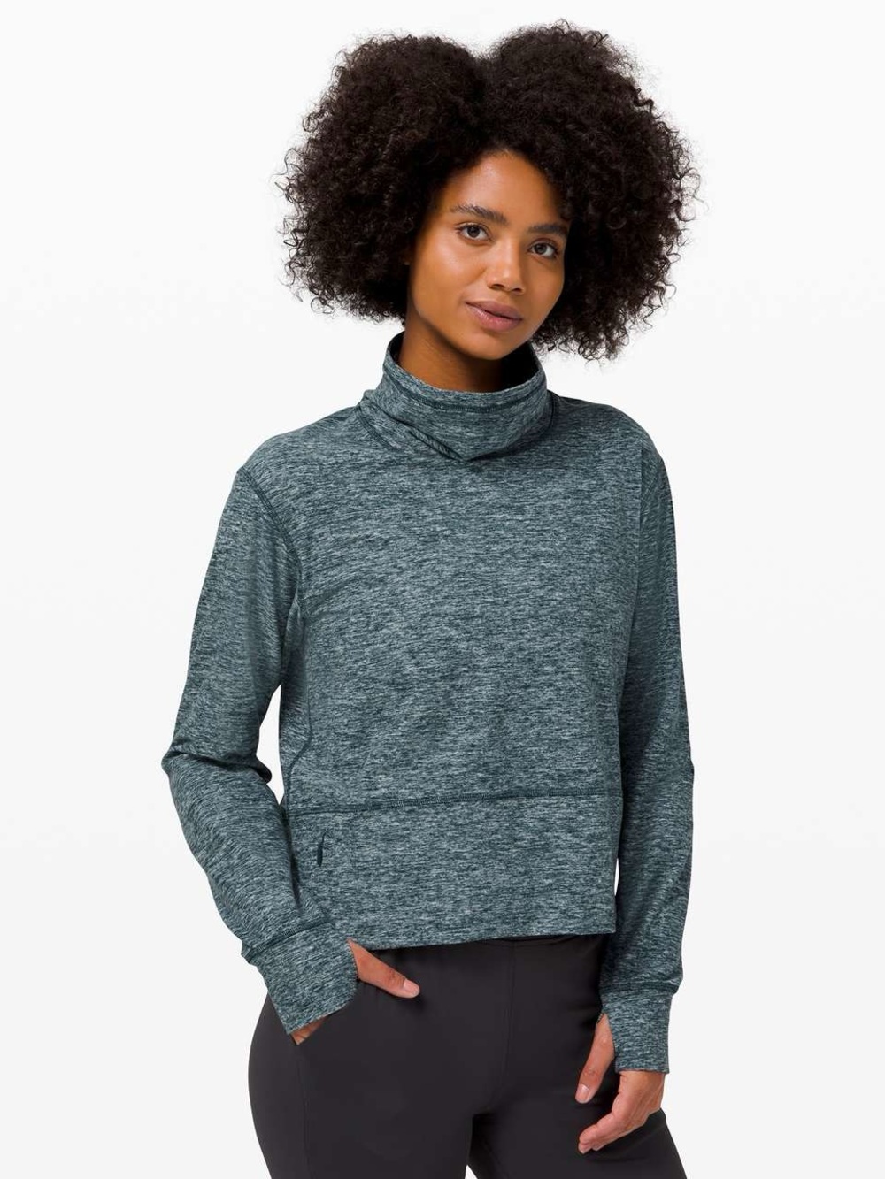 lululemon athletica Heathered Teal Cowl Neck Pullover